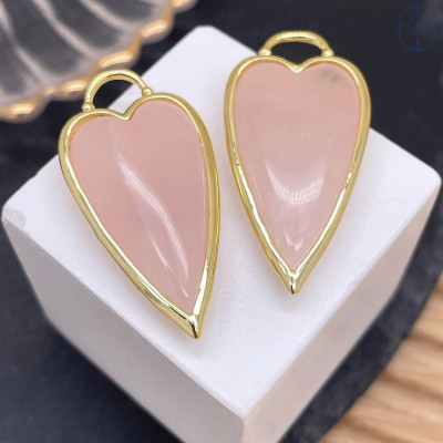 Подвеска сердце розовый кварц, цвет золото 30х12 мм