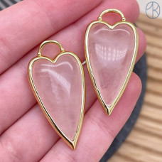 Подвеска сердце розовый кварц, цвет золото 30х12 мм
