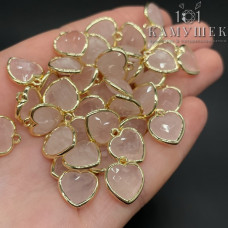 Подвеска сердце розовый кварц огранка, цвет золото 12х13 мм