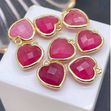 Подвеска сердце розовый кварц тонированный, цвет золото 12х13 мм