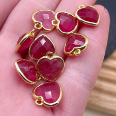 Подвеска сердце розовый кварц тонированный, цвет золото 12х13 мм