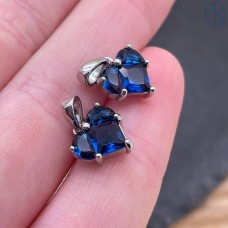 Подвеска Сердце синие цирконы, цвет серебро 10х11 мм 
