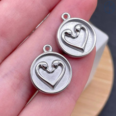 Подвеска сердце сталь 14 мм, цвет серебро 