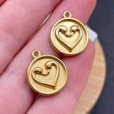 Подвеска сердце сталь 14 мм, цвет золото 18К