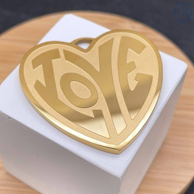 Подвеска сердце сталь 38 мм, цвет золото 18K 