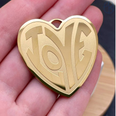 Подвеска сердце сталь 38 мм, цвет золото 18K 