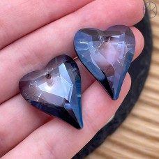 Подвеска сердце стекло  (Denim blue) уп. 2 шт 26 мм