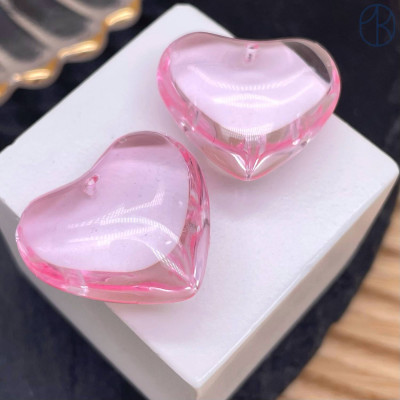 Подвеска сердце стекло розовое уп. 2 шт 24 мм
