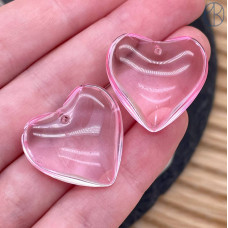 Подвеска сердце стекло розовое уп. 2 шт 24 мм