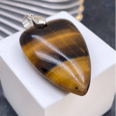 Подвеска сердце тигровый глаз, цвет серебро 25х40 мм