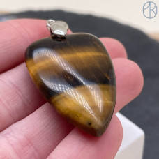 Подвеска сердце тигровый глаз, цвет серебро 25х40 мм