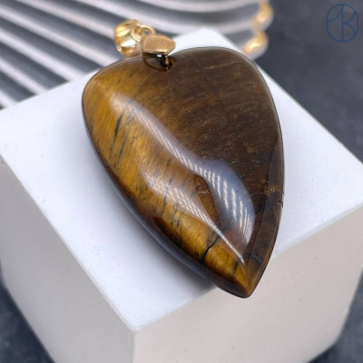 Подвеска сердце тигровый глаз, цвет золото 25х40 мм