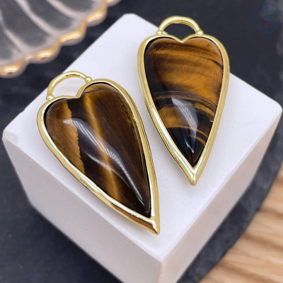 Подвеска сердце тигровый глаз, цвет золото 30х12 мм