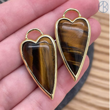 Подвеска сердце тигровый глаз, цвет золото 30х12 мм