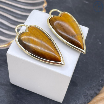 Подвеска сердце Тигровый глаз, цвет золото 37х19 мм