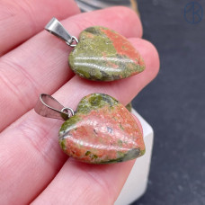 Подвеска Сердце Унакит, цвет серебро 20х20 мм