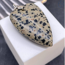 Подвеска сердце яшма далматиновая, цвет серебро 25х40 мм