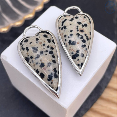 Подвеска сердце яшма далматиновая, цвет серебро 30х12 мм