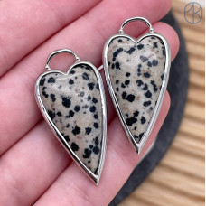 Подвеска сердце яшма далматиновая, цвет серебро 30х12 мм