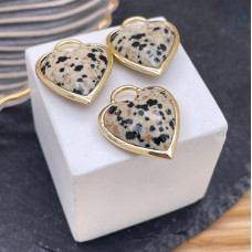 Подвеска сердце Яшма Далматиновая, Цвет золото 20Х20