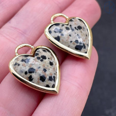 Подвеска сердце Яшма Далматиновая, Цвет золото 20Х20