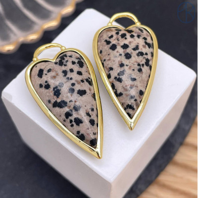 Подвеска сердце яшма далматиновая, цвет золото 30х12 мм