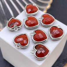 Подвеска сердце яшма красная, цвет серебро 12х13 мм