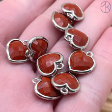 Подвеска сердце яшма красная, цвет серебро 12х13 мм