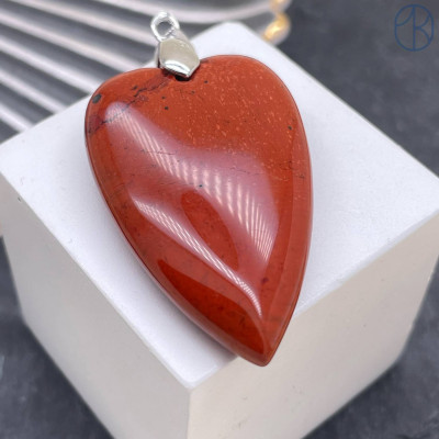 Подвеска сердце яшма красная, цвет серебро 25х40 мм