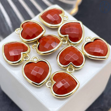 Подвеска сердце яшма красная, цвет золото 12х13 мм
