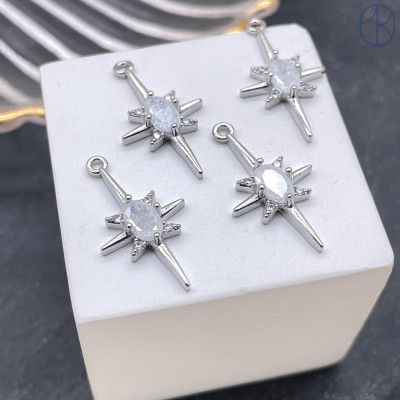 Подвеска серверная звезда циркон, цвет серебро 21х12 мм