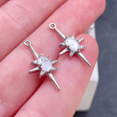 Подвеска серверная звезда циркон, цвет серебро 21х12 мм