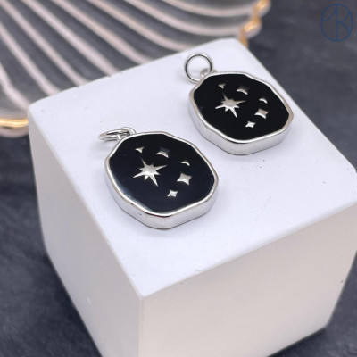 Подвеска северная звезда черная эмаль, цвет серебро 16х15 мм