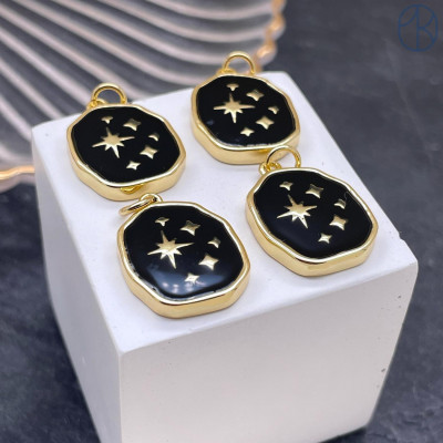 Подвеска северная звезда черная эмаль, цвет золото 16х15 мм