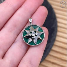 Подвеска северная звезда циркон, цвет серебро 22 мм 