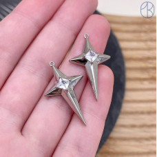 Подвеска северная звезда циркон, цвет серебро 30 мм 
