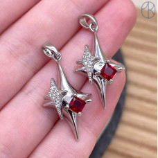 Подвеска северная звезда красный циркон, цвет серебро 26 мм Подвеска северная звезда красный циркон, цвет серебро 26 мм