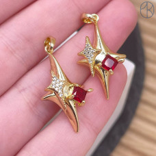Подвеска северная звезда красный циркон, цвет золото 26 мм 