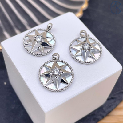 Подвеска северная звезда круг перламутр, цвет серебро 15 мм 