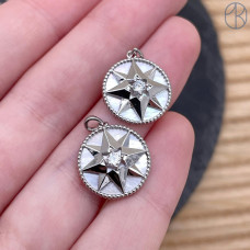 Подвеска северная звезда круг перламутр, цвет серебро 15 мм 
