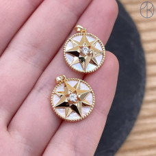 Подвеска северная звезда круг перламутр, цвет золото 15 мм 