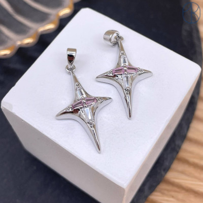 Подвеска северная звезда розовый циркон, цвет серебро 26 мм