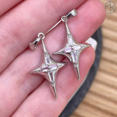 Подвеска северная звезда розовый циркон, цвет серебро 26 мм Подвеска северная звезда розовый циркон, цвет серебро 26 мм