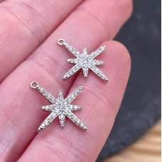 Подвеска северная звезда с цирконами, цвет серебро 19х17 мм