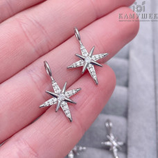Подвеска северная звезда с цирконами, цвет серебро 22х15 мм