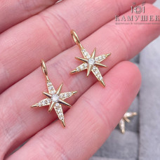 Подвеска северная звезда с цирконами, цвет золото 22х15 мм
