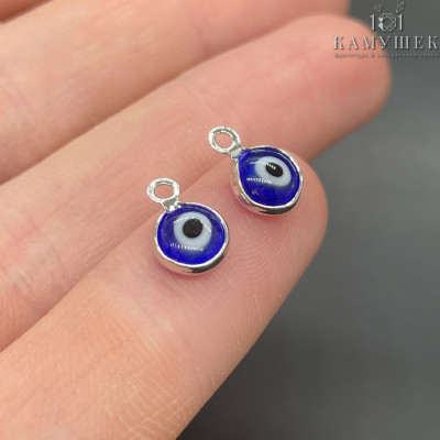 Подвеска синий глаз, цвет серебро 7 мм