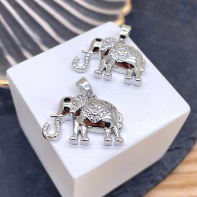 Подвеска слон цирконы, цвет серебро 20х15 мм 