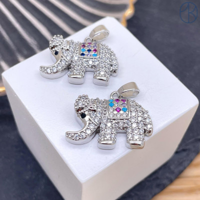 Подвеска слон цирконы, цвет серебро 20х15 мм 