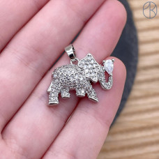 Подвеска слон цирконы, цвет серебро 20х15 мм 